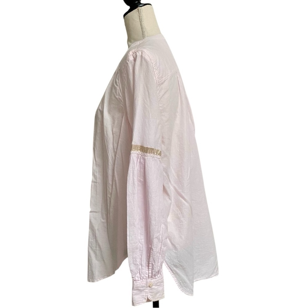 Free People Blush Pink Metallic Trim Cotton Button Down Blouse L Boho Top - Picture 9 of 16